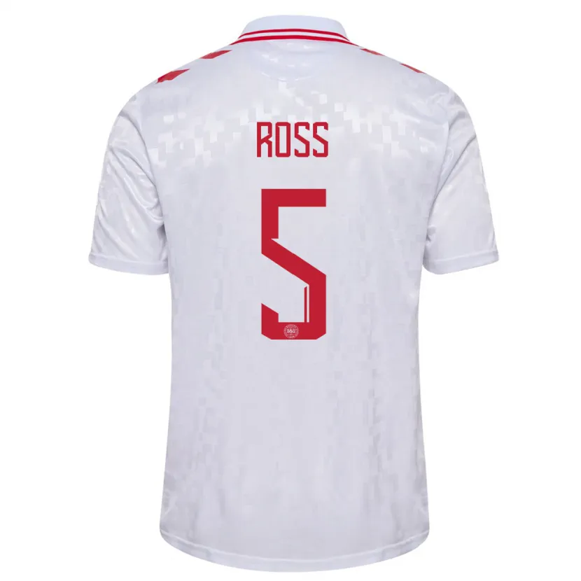 Danxen Dames Denemarken Mathias Ross #5 Wit Uitshirt Uittenue 24-26 T-Shirt