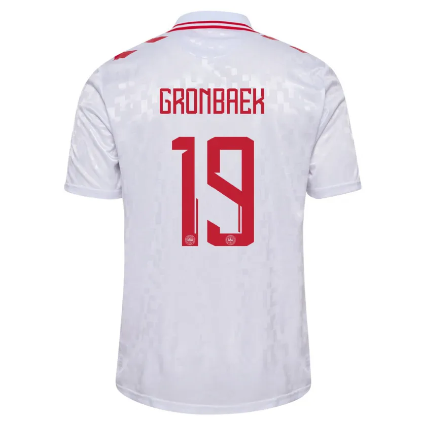 Danxen Dames Denemarken Albert Gronbaek #19 Wit Uitshirt Uittenue 24-26 T-Shirt