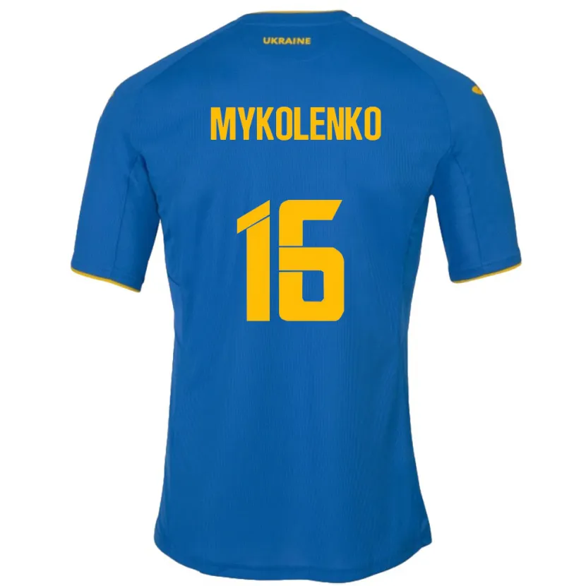 Danxen Dames Oekraïne Vitaliy Mykolenko #16 Blauw Uitshirt Uittenue 24-26 T-Shirt
