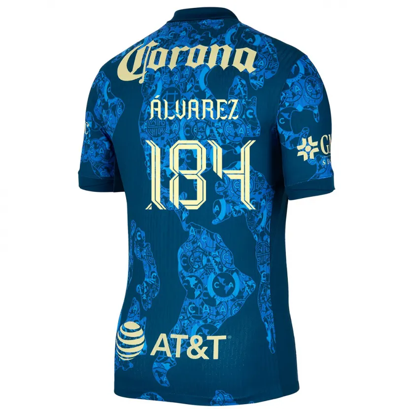 Danxen Kinderen Antonio Álvarez #184 Blauw Geel Uitshirt Uittenue 2024/25 T-Shirt