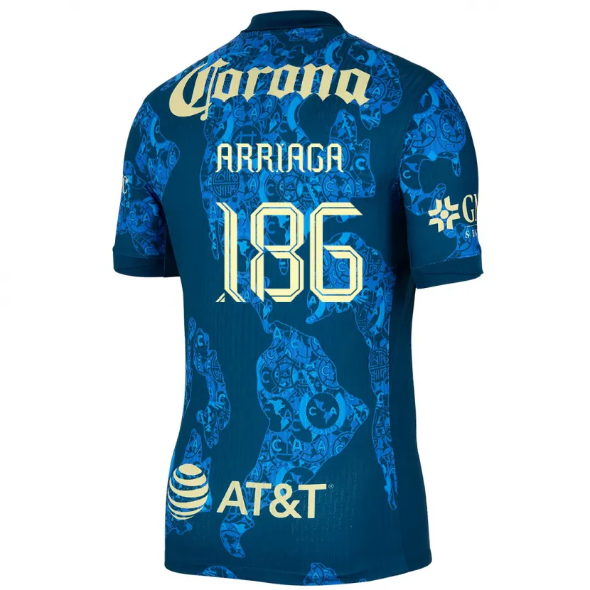 Danxen Kinderen Diego Arriaga #186 Blauw Geel Uitshirt Uittenue 2024/25 T-Shirt