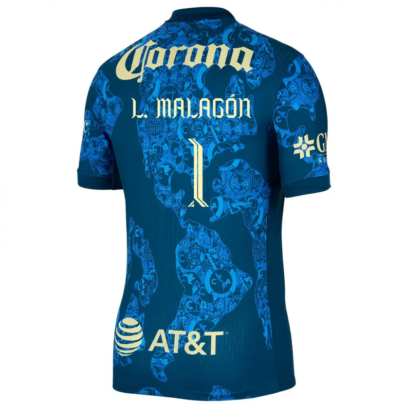 Danxen Heren Luis Malagón #1 Blauw Geel Uitshirt Uittenue 2024/25 T-Shirt