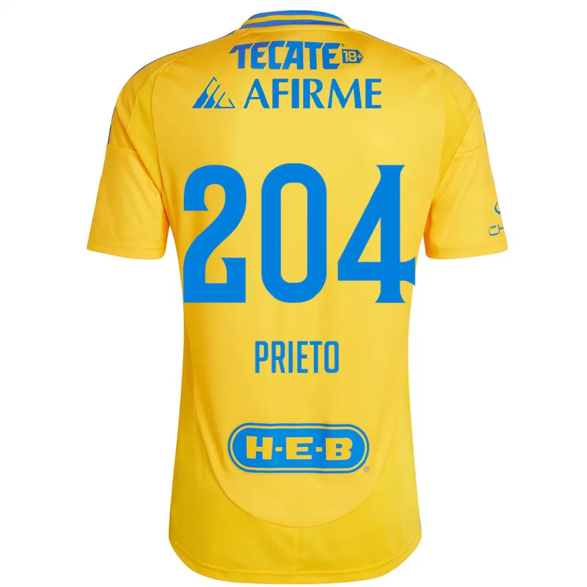 Danxen Kinderen Leonel Prieto #204 Goud Geel Thuisshirt Thuistenue 2024/25 T-Shirt