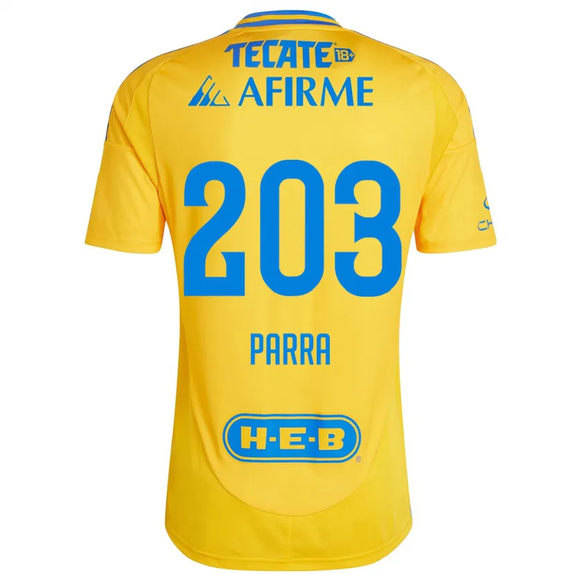Danxen Kinderen Bernardo Parra #203 Goud Geel Thuisshirt Thuistenue 2024/25 T-Shirt