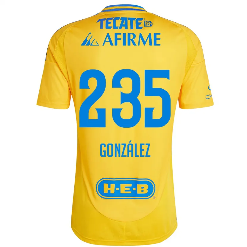 Danxen Kinderen Mauricio González #235 Goud Geel Thuisshirt Thuistenue 2024/25 T-Shirt