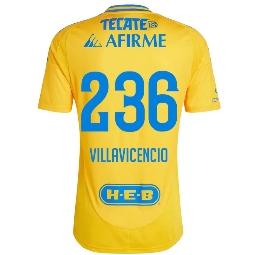 Danxen Kinderen Edgar Villavicencio #236 Goud Geel Thuisshirt Thuistenue 2024/25 T-Shirt