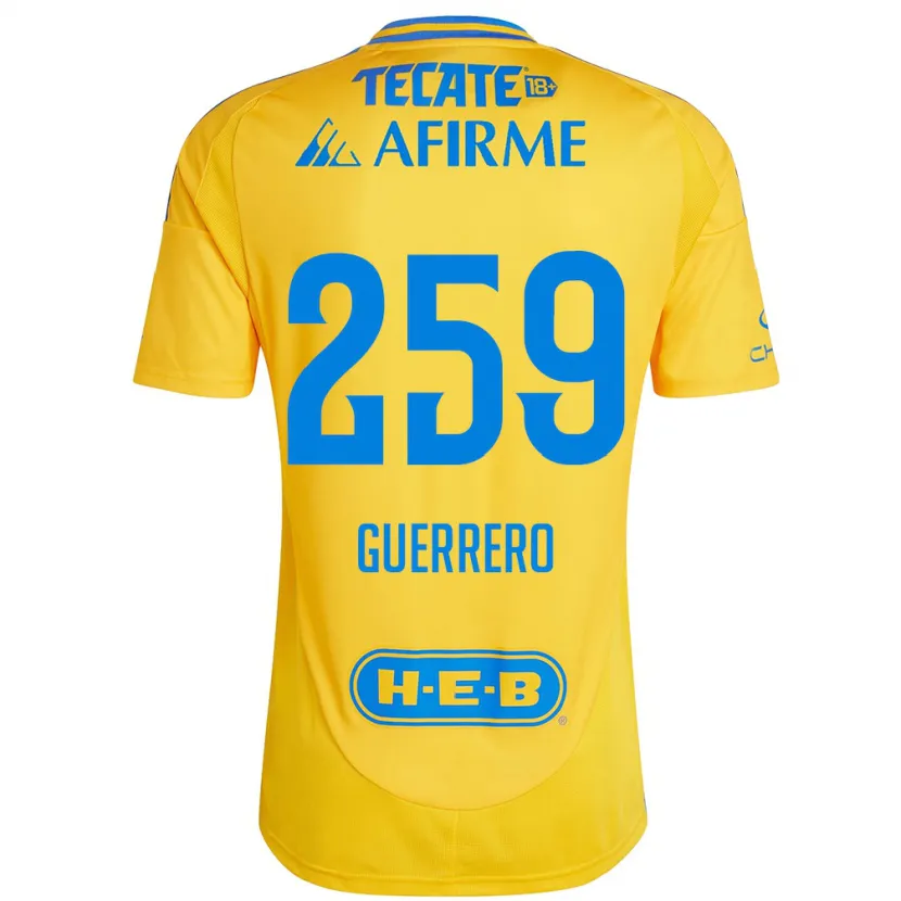 Danxen Kinderen Erick Guerrero #259 Goud Geel Thuisshirt Thuistenue 2024/25 T-Shirt