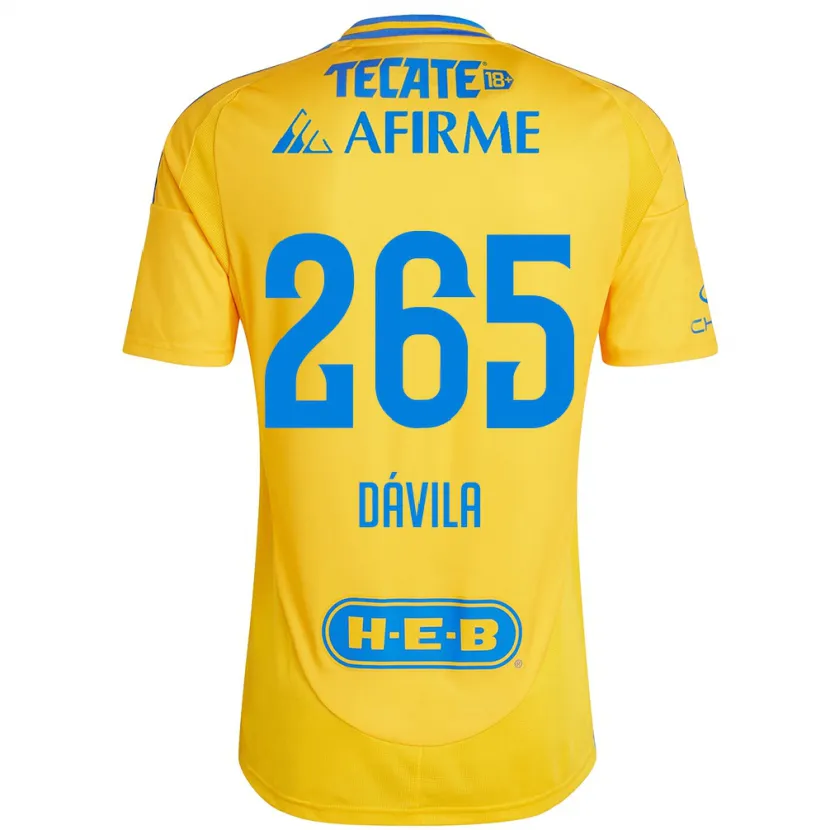 Danxen Kinderen Emiliano Dávila #265 Goud Geel Thuisshirt Thuistenue 2024/25 T-Shirt