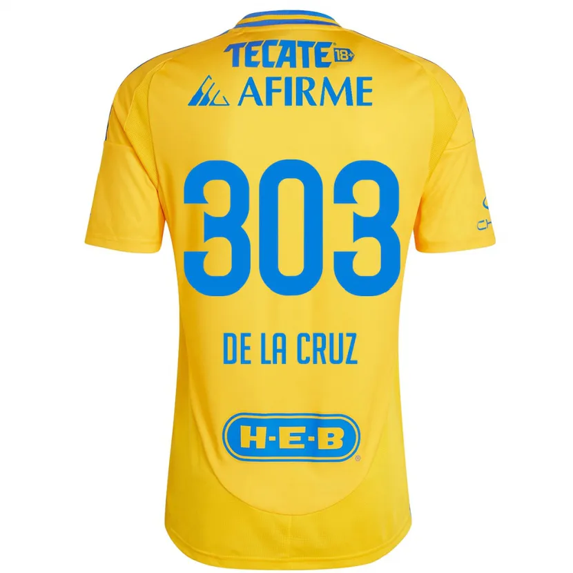 Danxen Kinderen Erick De La Cruz #303 Goud Geel Thuisshirt Thuistenue 2024/25 T-Shirt