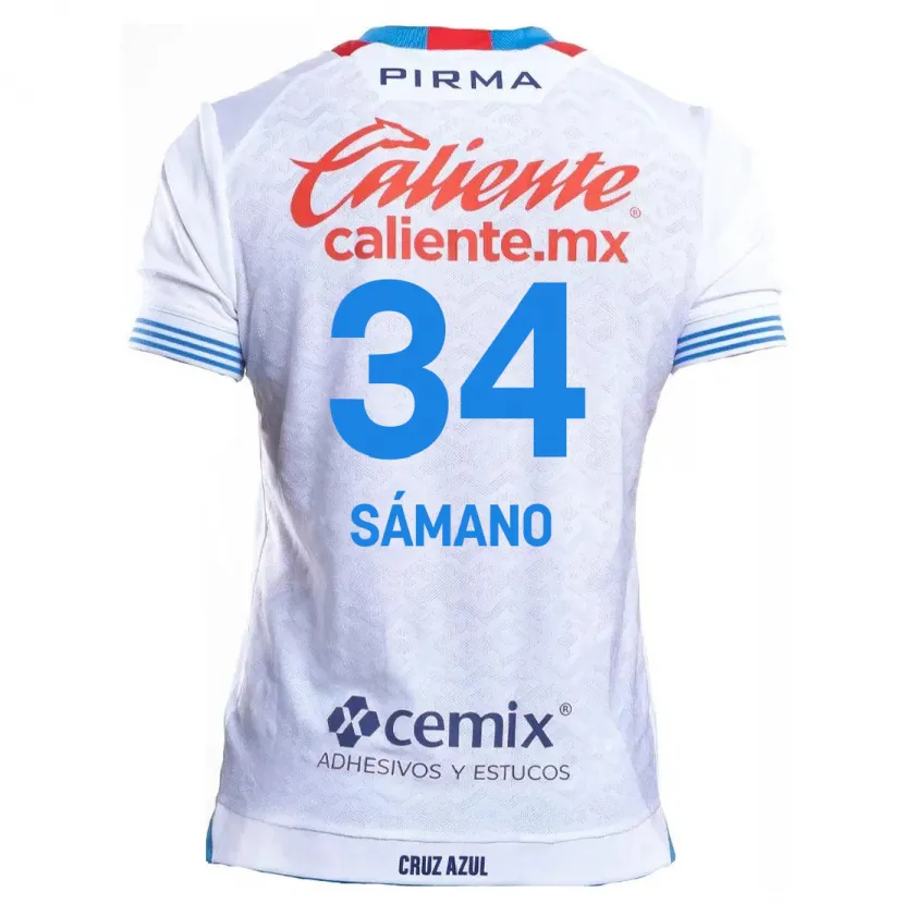 Danxen Kinderen Leonardo Sámano #34 Wit Blauw Uitshirt Uittenue 2024/25 T-Shirt