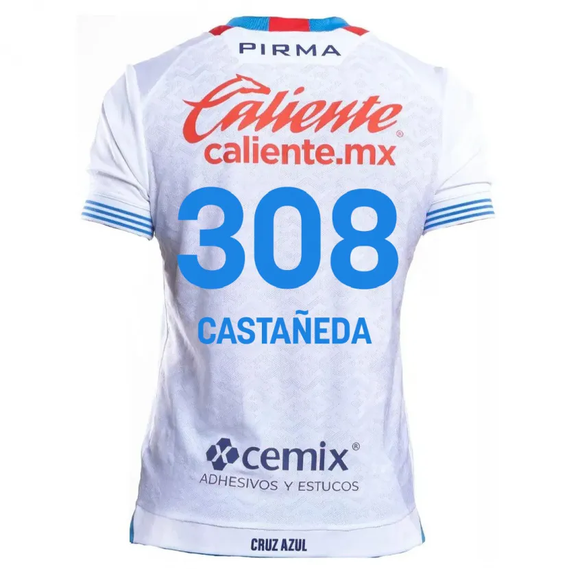 Danxen Kinderen Emiliano Castañeda #308 Wit Blauw Uitshirt Uittenue 2024/25 T-Shirt