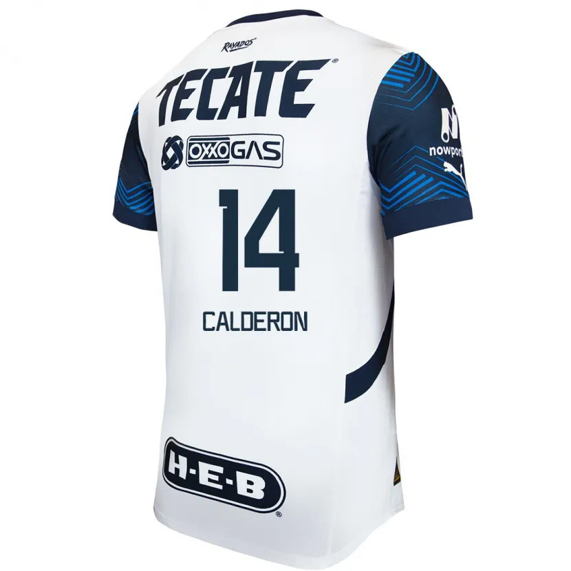 Danxen Kinderen Alejandra Calderon #14 Wit Blauw Uitshirt Uittenue 2024/25 T-Shirt