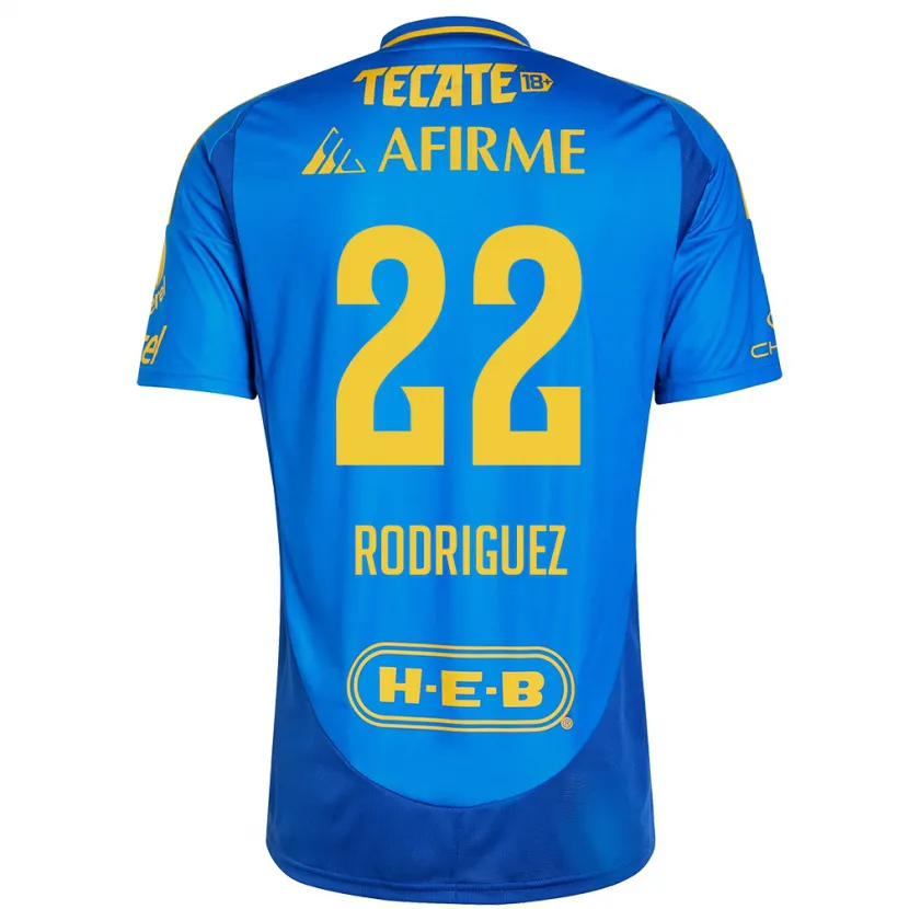 Danxen Heren Anika Rodriguez #22 Blauw Geel Uitshirt Uittenue 2024/25 T-Shirt