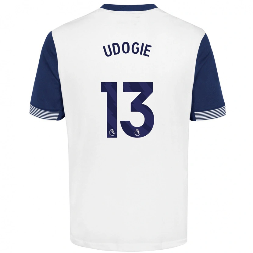 Danxen Kinderen Destiny Udogie #13 Wit Blauw Thuisshirt Thuistenue 2024/25 T-Shirt