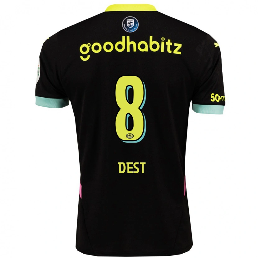 Danxen Kinderen Sergiño Dest #8 Zwart Geel Uitshirt Uittenue 2024/25 T-Shirt