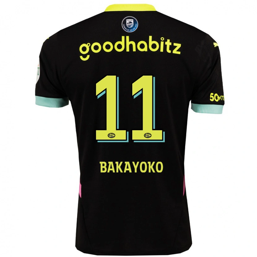 Danxen Kinderen Johan Bakayoko #11 Zwart Geel Uitshirt Uittenue 2024/25 T-Shirt