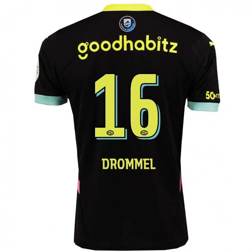 Danxen Kinderen Joël Drommel #16 Zwart Geel Uitshirt Uittenue 2024/25 T-Shirt