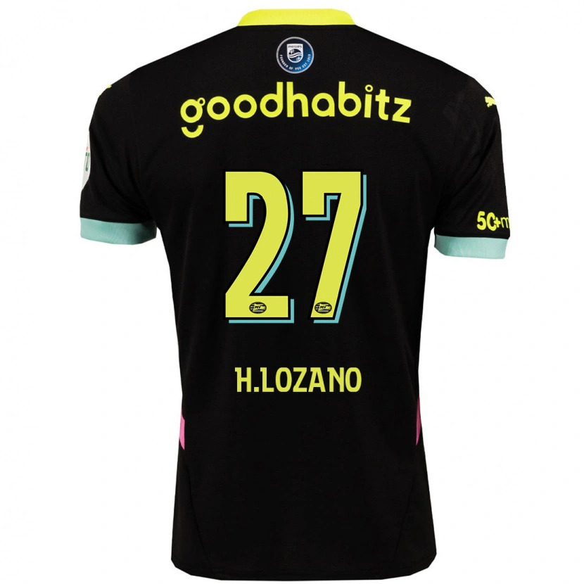 Danxen Kinderen Hirving Lozano #27 Zwart Geel Uitshirt Uittenue 2024/25 T-Shirt