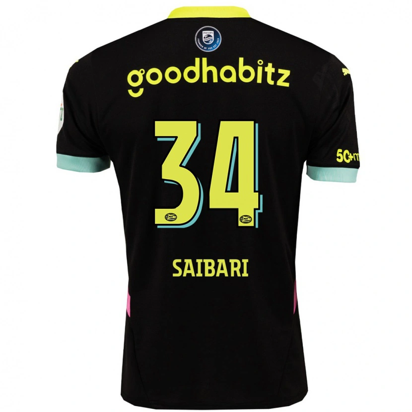 Danxen Kinderen Ismael Saibari #34 Zwart Geel Uitshirt Uittenue 2024/25 T-Shirt