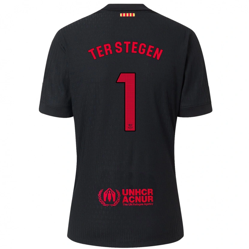 Danxen Kinderen Marc-André Ter Stegen #1 Zwart Rood Uitshirt Uittenue 2024/25 T-Shirt