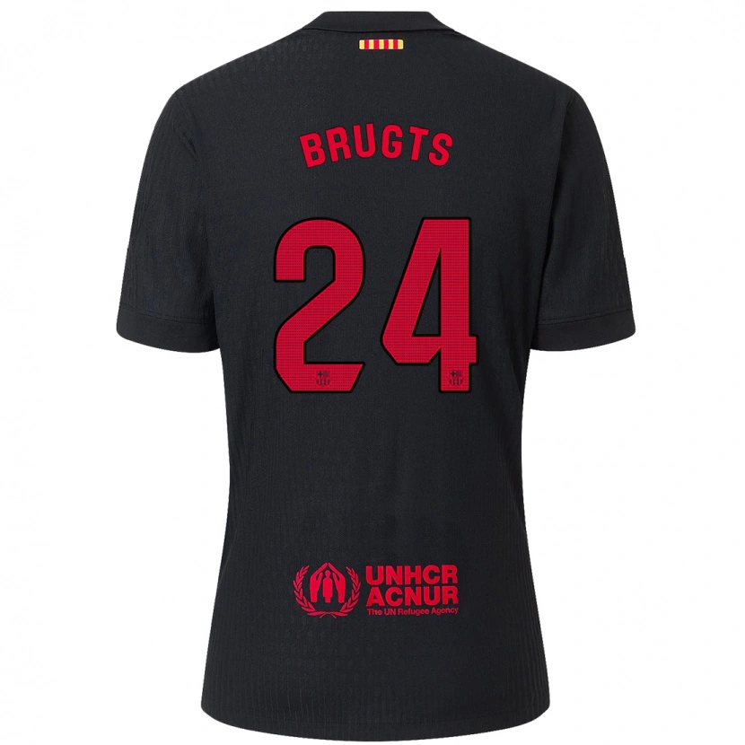 Danxen Kinderen Esmee Brugts #24 Zwart Rood Uitshirt Uittenue 2024/25 T-Shirt