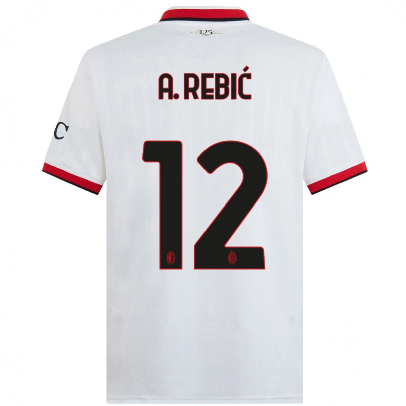 Danxen Kinderen Ante Rebic #12 Wit Zwart Rood Uitshirt Uittenue 2024/25 T-Shirt