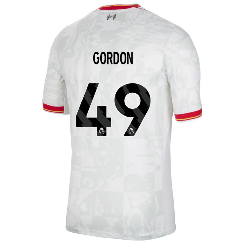Danxen Kinderen Kaide Gordon #49 Wit Rood Zwart Thuisshirt Derde Tenue 2024/25 T-Shirt