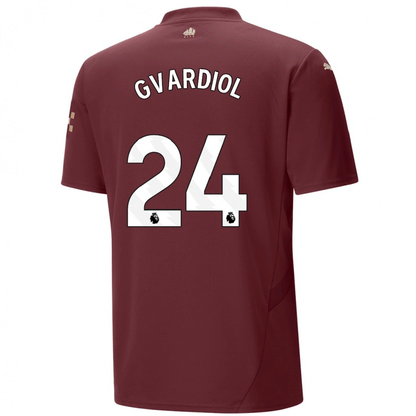 Danxen Kinderen Josko Gvardiol #24 Kastanjebruin Thuisshirt Derde Tenue 2024/25 T-Shirt