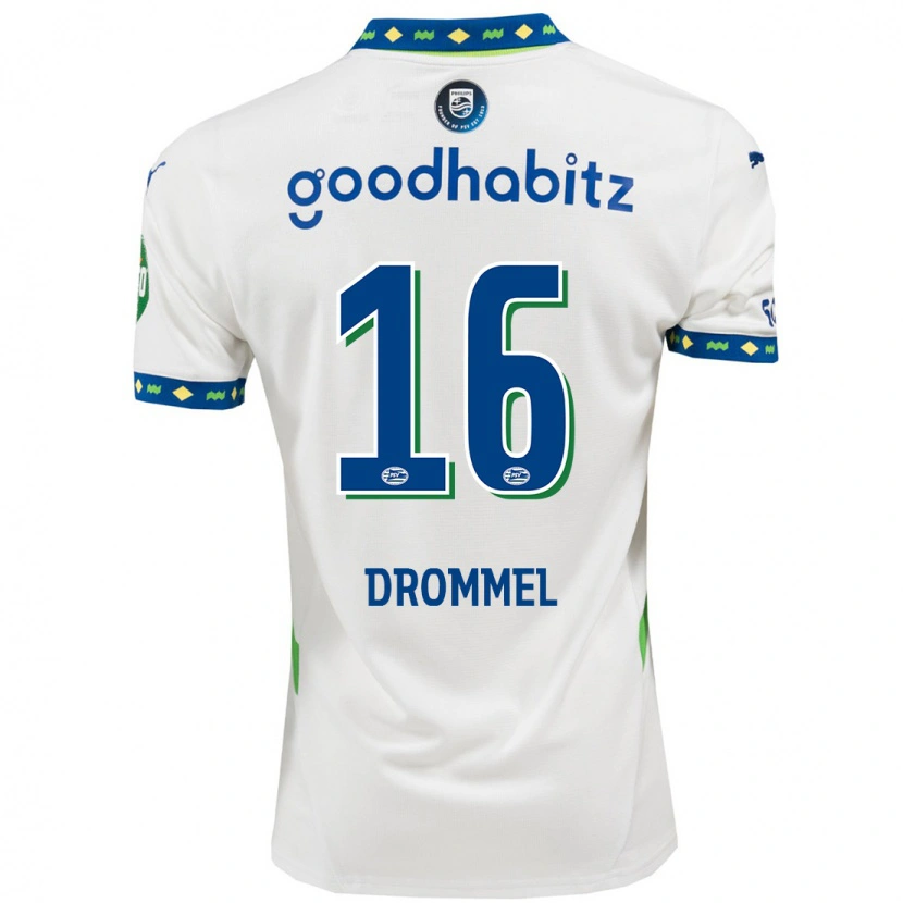 Danxen Kinderen Joël Drommel #16 Wit Donkerblauw Thuisshirt Derde Tenue 2024/25 T-Shirt