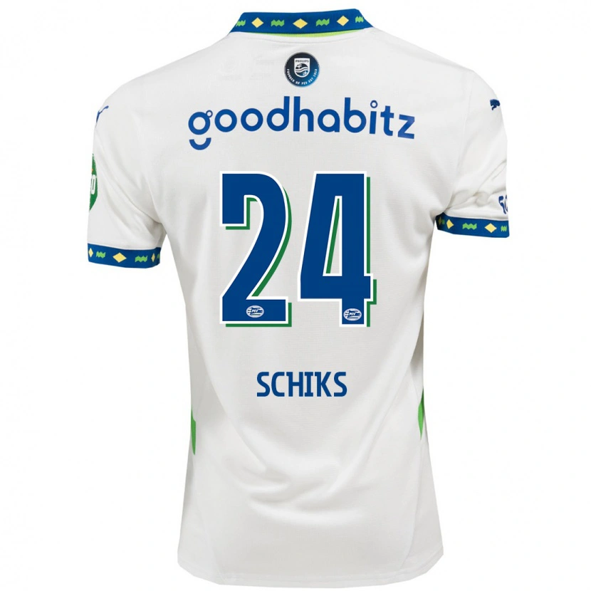 Danxen Kinderen Niek Schiks #24 Wit Donkerblauw Thuisshirt Derde Tenue 2024/25 T-Shirt