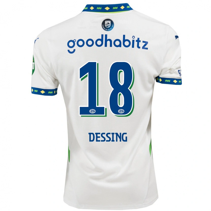 Danxen Kinderen Shanique Dessing #18 Wit Donkerblauw Thuisshirt Derde Tenue 2024/25 T-Shirt