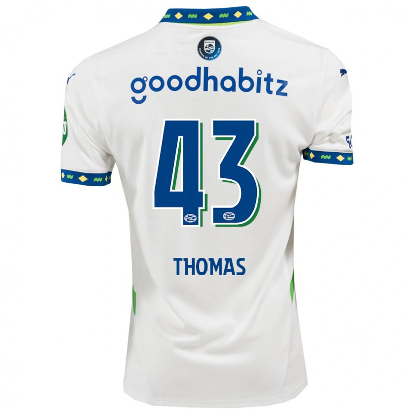 Danxen Kinderen Kealyn Thomas #43 Wit Donkerblauw Thuisshirt Derde Tenue 2024/25 T-Shirt