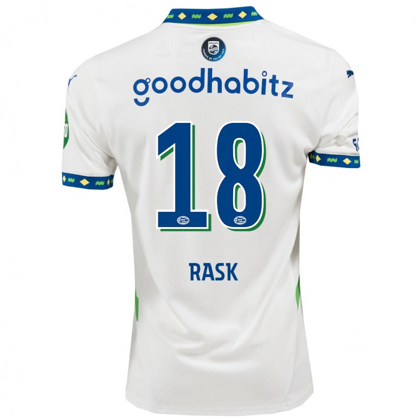 Danxen Kinderen Caroline Rask #18 Wit Donkerblauw Thuisshirt Derde Tenue 2024/25 T-Shirt