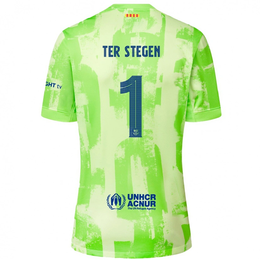 Danxen Kinderen Marc-André Ter Stegen #1 Limoen Thuisshirt Derde Tenue 2024/25 T-Shirt