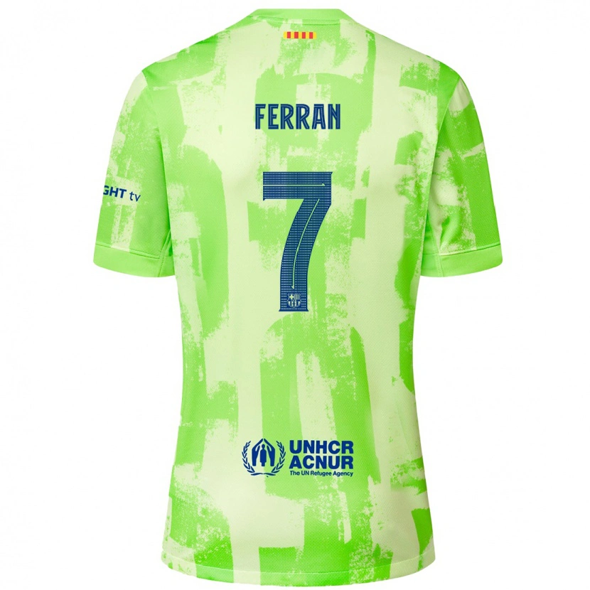 Danxen Kinderen Ferran Torres #7 Limoen Thuisshirt Derde Tenue 2024/25 T-Shirt