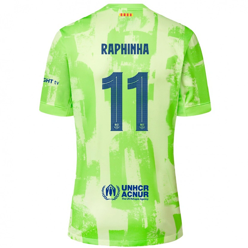 Danxen Kinderen Raphinha #11 Limoen Thuisshirt Derde Tenue 2024/25 T-Shirt