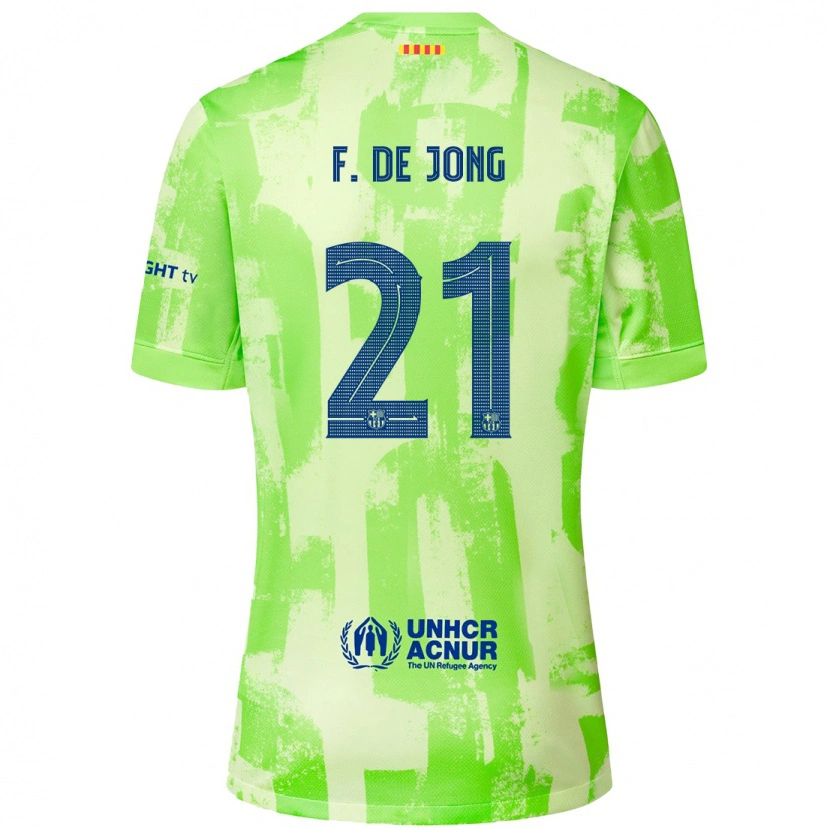 Danxen Kinderen Frenkie De Jong #21 Limoen Thuisshirt Derde Tenue 2024/25 T-Shirt