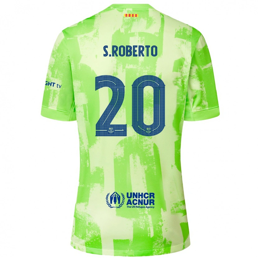 Danxen Kinderen Sergi Roberto #20 Limoen Thuisshirt Derde Tenue 2024/25 T-Shirt