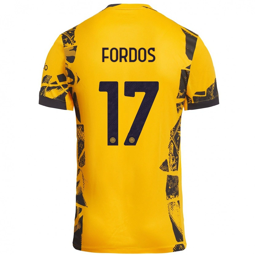 Danxen Kinderen Beatrix Fördős #17 Goud Zwart Thuisshirt Derde Tenue 2024/25 T-Shirt