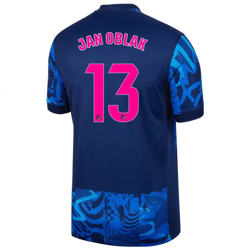 Danxen Kinderen Jan Oblak #13 Koningsblauw Thuisshirt Derde Tenue 2024/25 T-Shirt