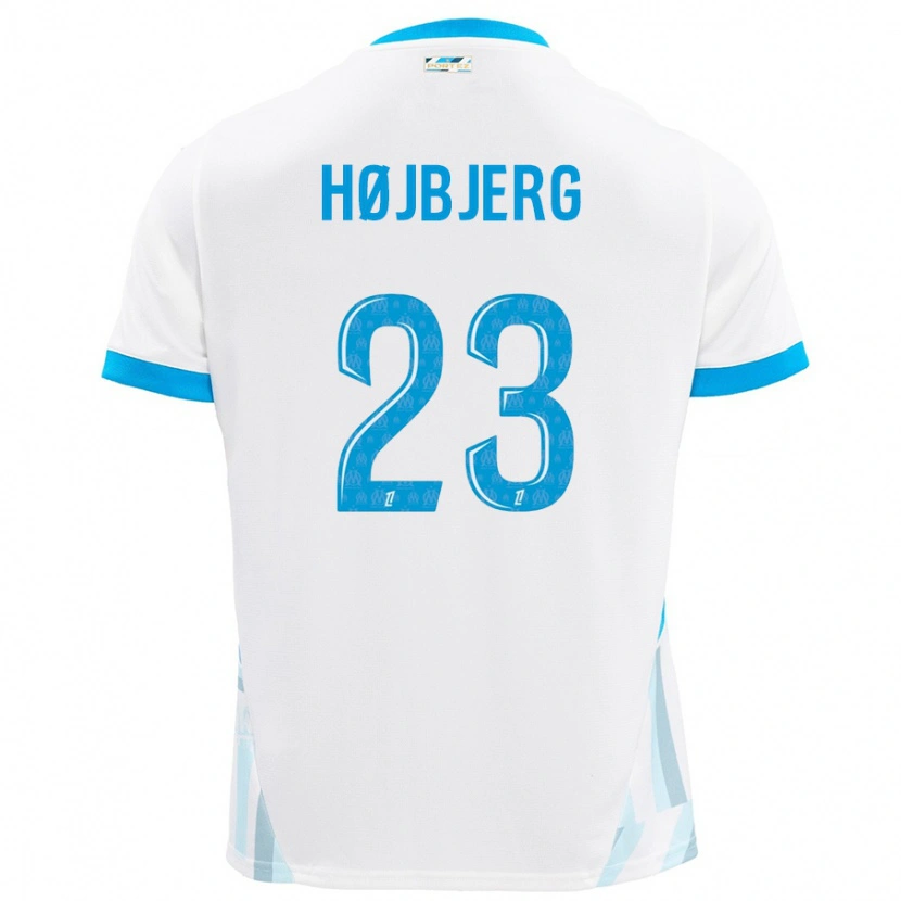 Danxen Heren Pierre-Emile Højbjerg #23 Wit Hemelsblauw Thuisshirt Thuistenue 2024/25 T-Shirt