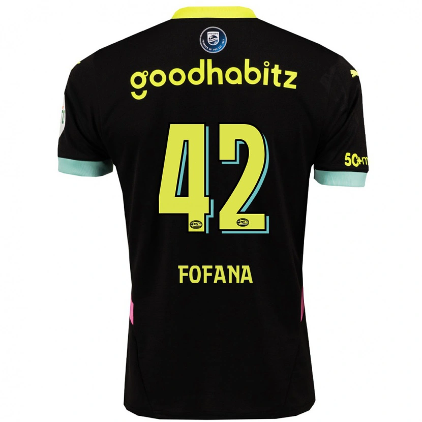 Danxen Heren Fodé Fofana #42 Zwart Geel Uitshirt Uittenue 2024/25 T-Shirt
