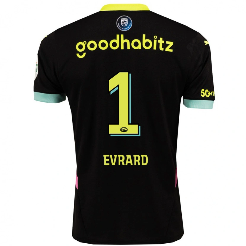 Danxen Heren Nicky Evrard #1 Zwart Geel Uitshirt Uittenue 2024/25 T-Shirt