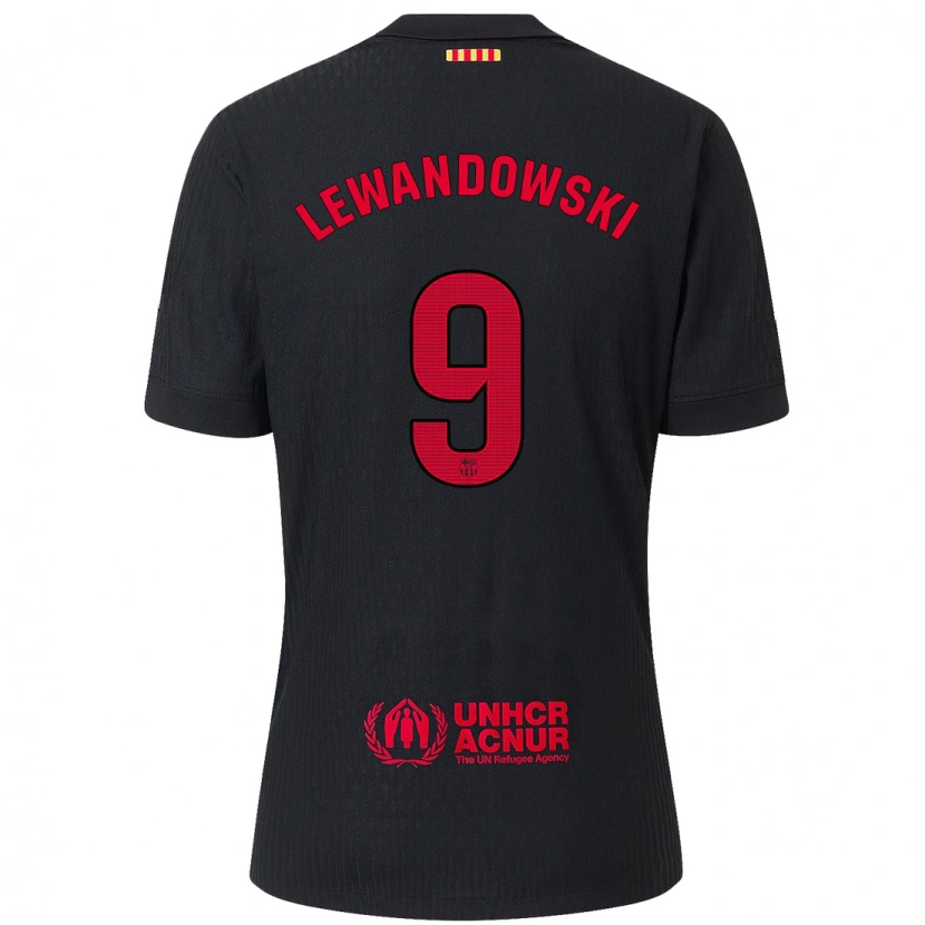 Danxen Heren Robert Lewandowski #9 Zwart Rood Uitshirt Uittenue 2024/25 T-Shirt