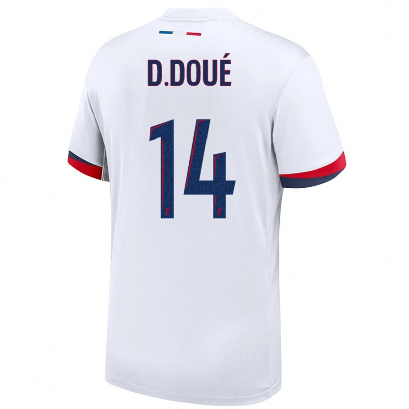 Danxen Heren Désiré Doué #14 Wit Blauw Rood Uitshirt Uittenue 2024/25 T-Shirt
