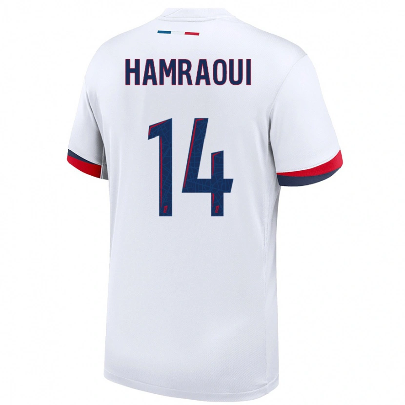 Danxen Heren Kheira Hamraoui #14 Wit Blauw Rood Uitshirt Uittenue 2024/25 T-Shirt