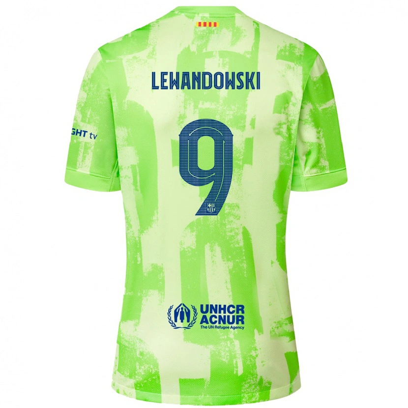 Danxen Heren Robert Lewandowski #9 Limoen Thuisshirt Derde Tenue 2024/25 T-Shirt
