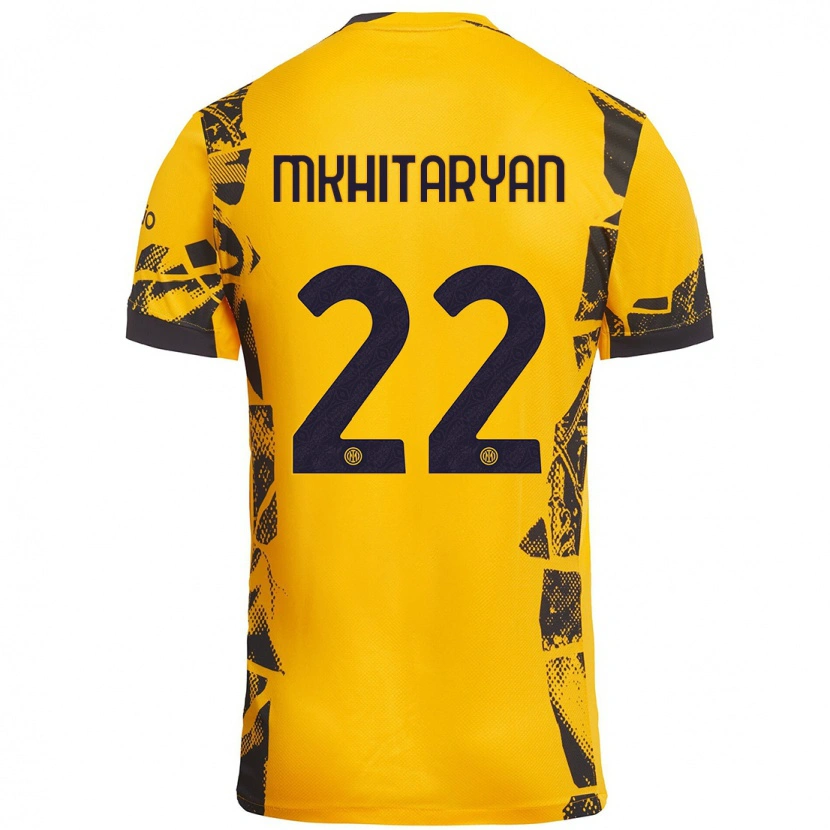 Danxen Heren Henrikh Mkhitaryan #22 Goud Zwart Thuisshirt Derde Tenue 2024/25 T-Shirt