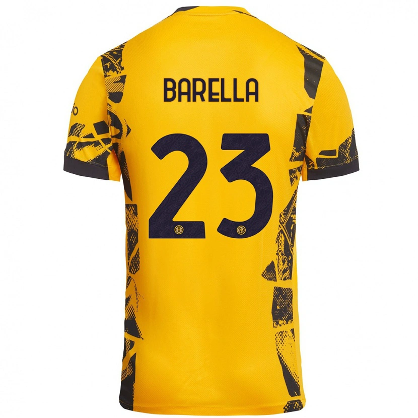 Danxen Heren Nicolò Barella #23 Goud Zwart Thuisshirt Derde Tenue 2024/25 T-Shirt