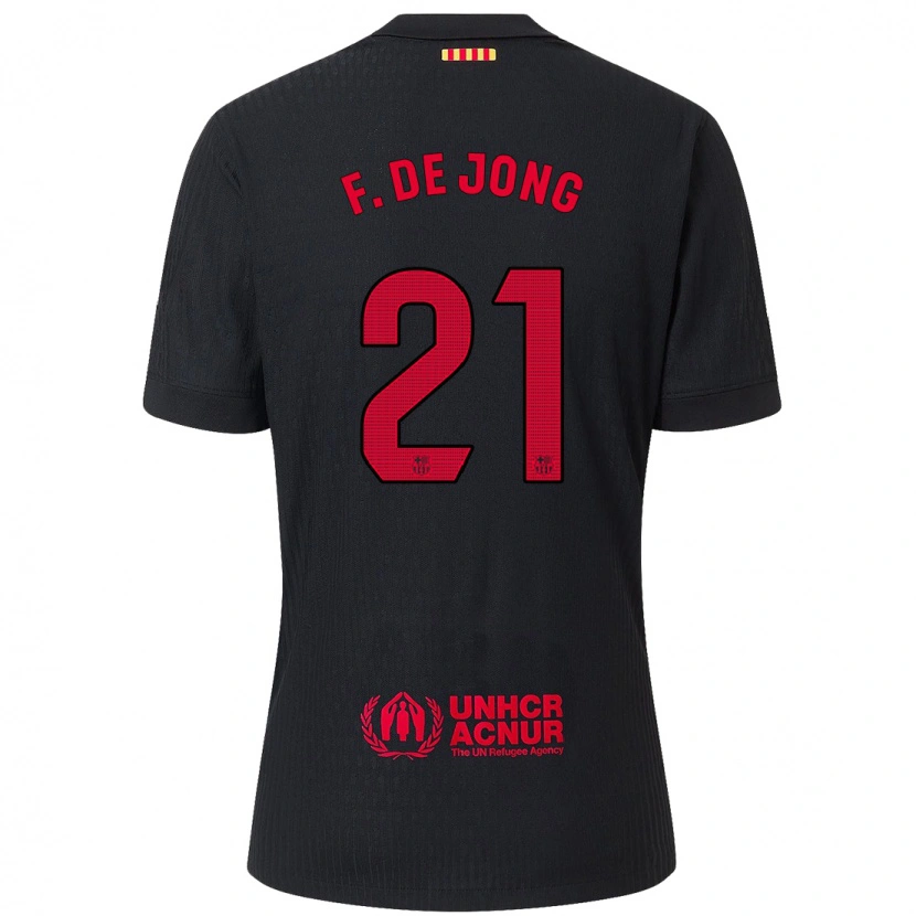 Danxen Dames Frenkie De Jong #21 Zwart Rood Uitshirt Uittenue 2024/25 T-Shirt